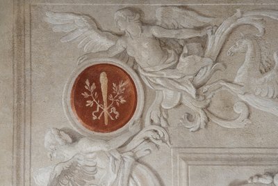 パラッツィーナの「アエネーイスの間」に描かれたフレスコ画の詳細 作： Giovanni Battista Tiepolo