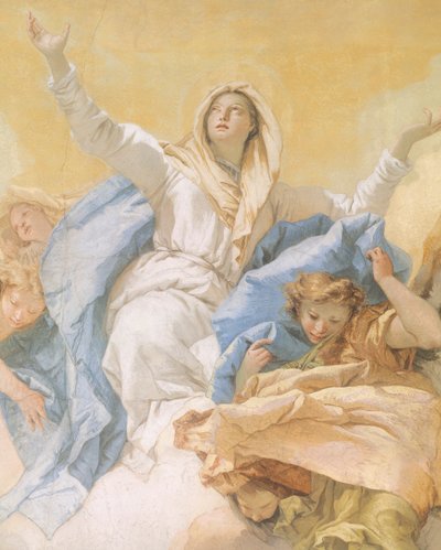 ジャンバッティスタ・ティエポロ（1696-1770）作「マリアの被昇天」、フレスコ画、細部、イタリア、ウディネの純潔のオラトリオ。 作： Giovanni Battista Tiepolo