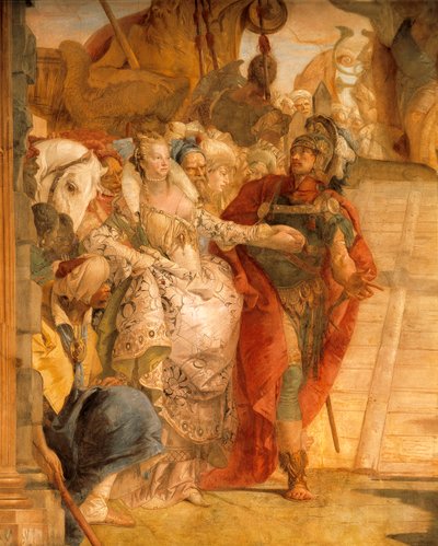 アンソニーとクレオパトラの出会い」ジャンバッティスタ・ティエポロ（1696-1770）作、フレスコ画、詳細、ヴェネツィア、パラッツォ・ラビア、イタリア 作： Giovanni Battista Tiepolo