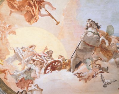 ジャンバッティスタ・ティエポロ（1696-1770）の《婚礼のアレゴリー》フレスコ画（詳細）、ヴェネツィア、カ・レッツォーニコ（レッツォーニコ宮殿）の《婚礼のアレゴリー》の間の天井画 作： Giovanni Battista Tiepolo