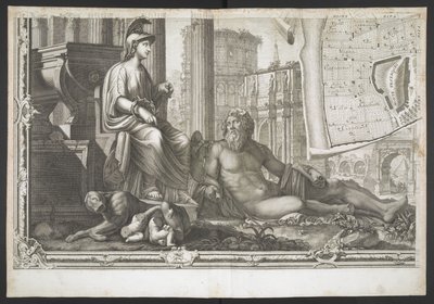 G. Nolli によって明らかにされた Nuova Pianta di Roma の人物と彫刻 作： Giovanni Battista (after) Nolli