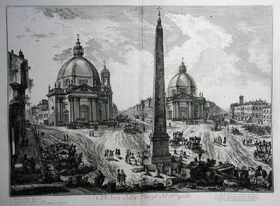 ポポロ広場、パリで出版された「Le Antichita Romane de G.B. Piranesi (1756)」より 作： Giovanni Battista (after) Piranesi