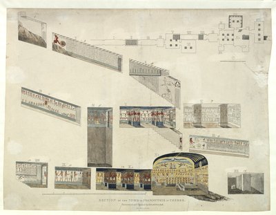 1818年にベルゾニによって発見され開かれたテーベのプサムティスの墓の一部 作： Giovanni Battista Belzoni