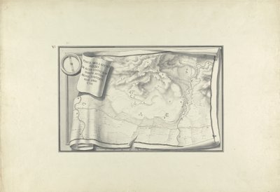 1750年頃に古代の建物の痕跡が残っている、サルディスの遺跡の計画、1750年頃（紙に黒鉛の上にペンでインクを塗ったもの） 作： Giovanni Battista Borra