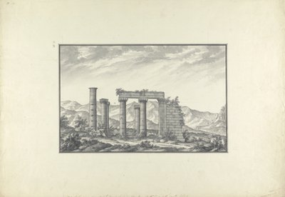 サーディスのイオニック寺院の遺跡、おそらくネプチューンの神殿、1750年頃（灰色のウォッシュ、ペンとインク、紙に鉛筆） 作： Giovanni Battista Borra