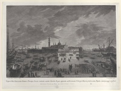 クリスマスイブのドゥカーレとベネチア元老院からサン G... への行進の夜の眺め、1763 年。 作： Giovanni Battista Brostoloni