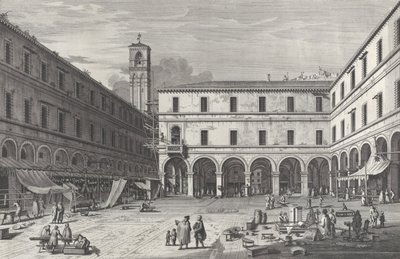 サン・ジャコモ教会近くの市場広場の眺め、1763年、1763年。 作： Giovanni Battista Brostoloni
