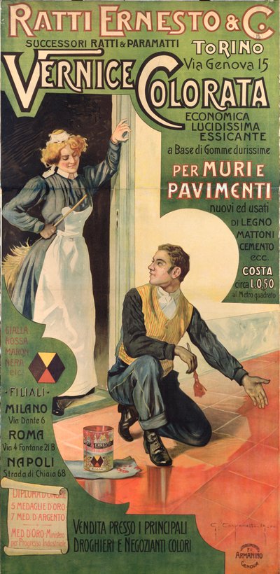ラッティ・エルネスト・アス社の広告ポスター。イタリア、塗料店 作： Giovanni Battista Carpanetto