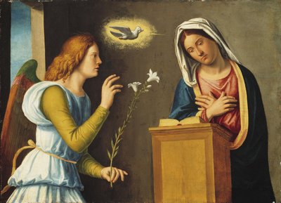 聖母への受胎告知、150005（木製パネルにペイント） 作： Giovanni Battista Cima da Conegliano