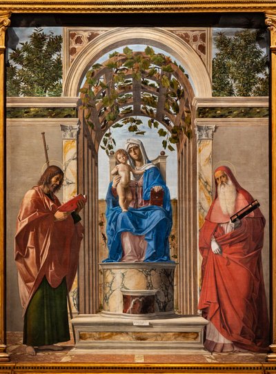 聖ヤコブとジェロームの間に幼子イエスと共にマドンナを即位させ、 作： Giovanni Battista Cima da Conegliano