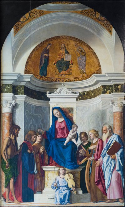 聖母子と洗礼者ヨハネ、聖コスマス、聖ダミアン、1507年頃（木・油彩） 作： Giovanni Battista Cima da Conegliano