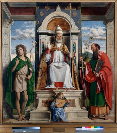 聖ペテロ、洗礼者ヨハネ、聖パウロと一緒に並んだ姿 作： Giovanni Battista Cima da Conegliano