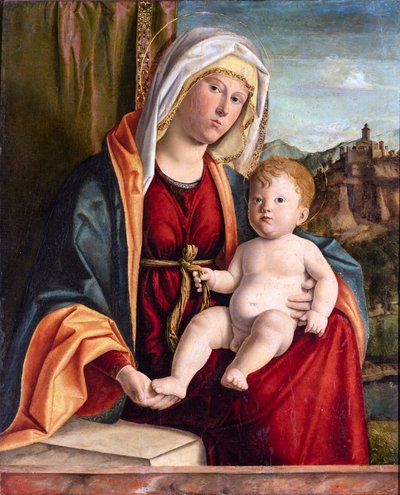 シーマ・ダ・コネリアーノ、ジョヴァンニ・バティスタ（約1459-1517）による聖母子。 木に油彩、サイズ : 84x71,7、15 世紀後半、チニ財団、ベニス 作： Giovanni Battista Cima da Conegliano