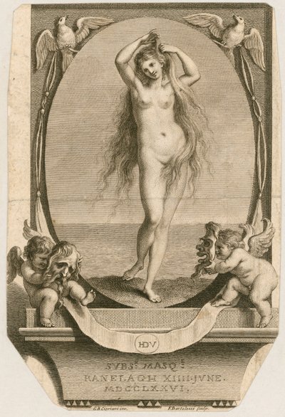 1776年6月14日、ロンドンのラネラーでの仮面舞踏会の入場券 作： Giovanni Battista Cipriani