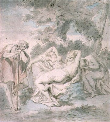 シモンとイフィゲニア：風景の中の2人の女性アテンダント 作： Giovanni Battista Cipriani