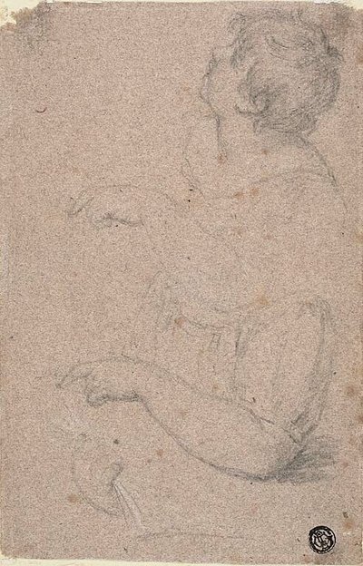 左横顔の子供の半身スケッチと右腕と左手のスケッチ 作： Giovanni Battista Cipriani