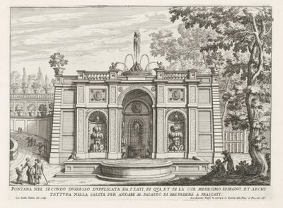 Fontein in de tuinen van de Villa Aldobrandini te Frascati 側面から複製された 2 番目の入り口の噴水 (...) (オブジェクトのタイトル) フラスカーティのヴィラの噴水 (シリーズ タイトル) フォンテイネン・ヴァン・フラスカーティ（シリーズタイトル） 作： Giovanni Battista Falda