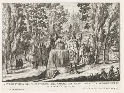 Fontein in de tuinen van de Villa Aldobrandini te Frascati 劇場の滝の上層階にある素朴な噴水 (...) (オブジェクトのタイトル) フラスカーティのヴィラの噴水 (シリーズ タイトル) フォンテイネン・ヴァン・フラスカーティ（シリーズタイトル） 作： Giovanni Battista Falda