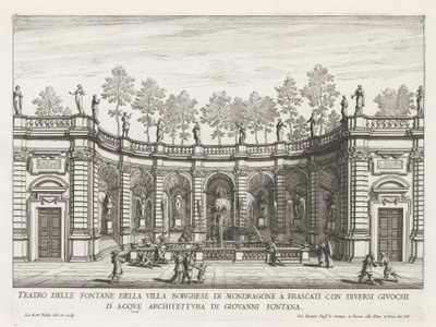 Fontein in de tuinen van de Villa Mondragone te Frascati Frascati の Mondragone の Villa Borghese の噴水の劇場 (...) (オブジェクトのタイトル) フラスカーティのヴィラの噴水 (シリーズ タイトル) フォンテイネン・ヴァン・フラスカーティ（シリーズタイトル） 作： Giovanni Battista Falda