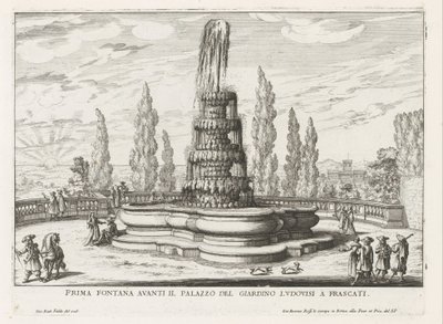 Fontein in de tuinen van de Villa Torlonia te Frascati Frascati の Palazzo del Giardino Ludovisi の前にある最初の噴水 (オブジェクトのタイトル) フラスカーティのヴィラの噴水 (シリーズ タイトル) フォンテイネン・ヴァン・フラスカーティ（シリーズタイトル） 作： Giovanni Battista Falda