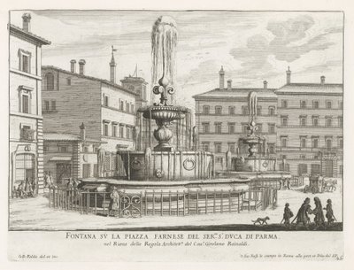 フォンテイネン オプ ピアッツァ ファルネーゼ ローマ ser.mo s.r Duca di Parma のファルネーゼ広場の噴水 (オブジェクトのタイトル) ローマの噴水 (シリーズタイトル) Fonteinen van Rome (シリーズタイトル) 作： Giovanni Battista Falda