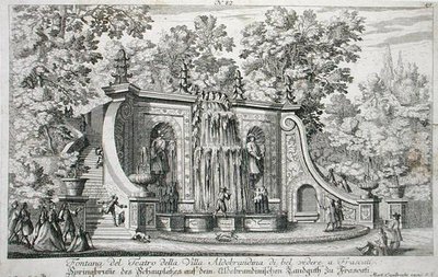 フラスカティのアルドブランディーナ荘の劇場の噴水 1675年頃 1687年以前に出版された「Le Fontane」より（エングレービング） 作： Giovanni Battista Falda