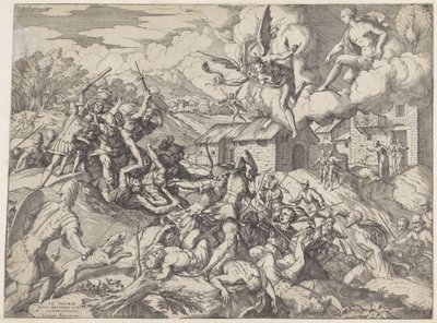 ラティヌス王のしもべと戦うアイネアスの兵士 作： Giovanni Battista Fontana
