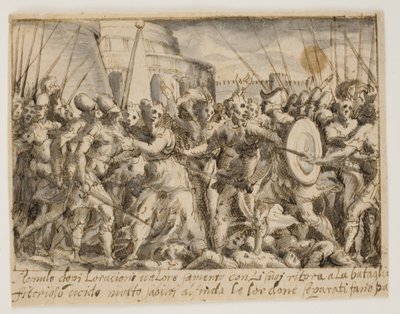 ローマ人とサビニ人の間で平和を交渉するサビニの女性 作： Giovanni Battista Fontana