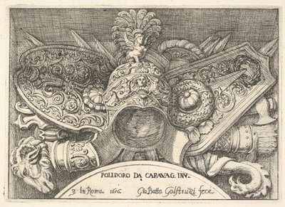 プレート 3: ... の 2 階の窓の上の装飾からのローマの紋章のトロフィー、1656 年。 作： Giovanni Battista Galestruzzi