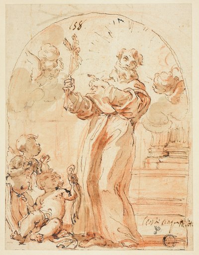 立っているフランシスコ会の聖人が十字架を持っている 作： Giovanni Battista Gaulli