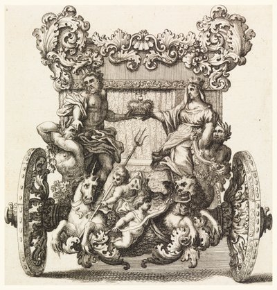Ciro Ferri (1634-1689) にちなんで Andrea Cornely によって 1686 年に建てられた、Lord Catelmaine の最初の馬車の背面図 作： Giovanni Battista Lenardi