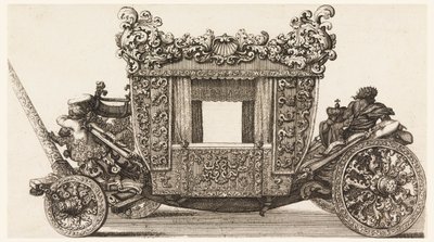 カステルメイン卿の最初の馬車 (1686 年) の側面図、1687 年から 1700 年にチロ フェッリにちなんでアンドレア コーネリーによって 1686 年に建てられました。 作： Giovanni Battista Lenardi