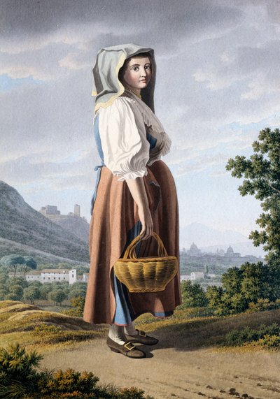 マッダローニを背景にした農民 ジョバン・バティスタ・ルシエリ（約1755～1821）作 紙に水彩画 32×23cm イタリア 作： Giovanni Battista Lusieri