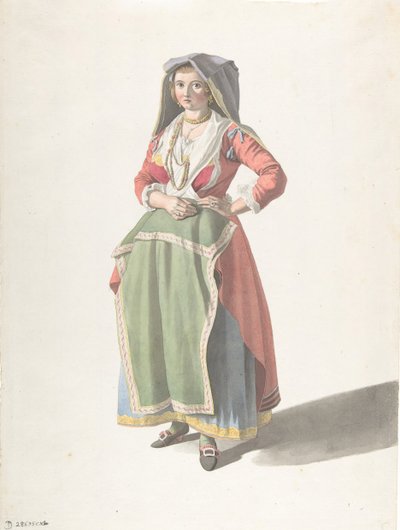 伝統的なナポリのドレスを着た若い女性、カリフォルニア州。 1775-1821。 作： Giovanni Battista Lusieri