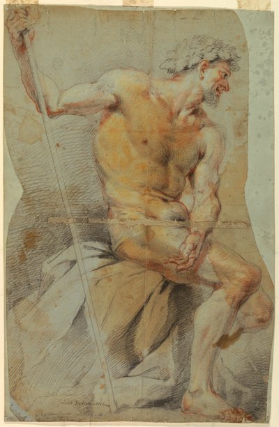 素描、裸の老人の習作、バッカスまたはその仲間、1660-70年 作： Giovanni Battista Merano