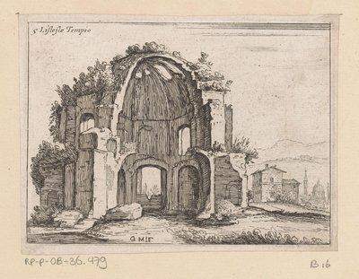 風景の中のミネルバ メディカ神殿の遺跡 Listesso Tempio (オブジェクトのタイトル) ローマの景色 (シリーズタイトル) Alcune vedute et prospettive di luoghi dishabitati di Roma (シリーズ タイトル) 作： Giovanni Battista Mercati