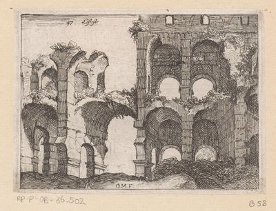 ローマのコロッセオの遺跡 Listesso (オブジェクトのタイトル) ローマの景色 (シリーズ タイトル) Alcune vedute et prospettive di luoghi dishabitati di Roma (シリーズタイトル) 作： Giovanni Battista Mercati
