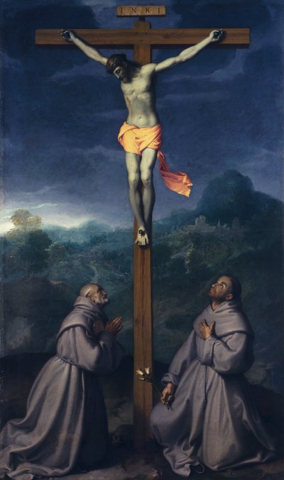 ジョヴァンニ・バッティスタ・モローニ作（1525年頃～1578年）、カンヴァスに油彩、226x133cm、サン・ジュリアーノ教会、アルビーノ 作： Giovanni Battista Moroni