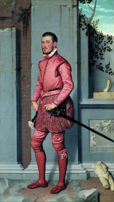 ジャン・ジェロラモ・グルメリ・パー・モローニ、ジョバン・バティスタ（1520/25-1578）。油彩・キャンバス、サイズ：216x123、1560年頃、ベルガモのパラッツォ・モローニ 作： Giovanni Battista Moroni