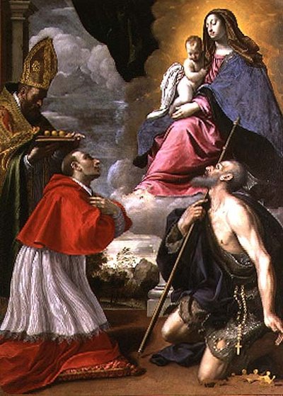 聖人たちを従えた聖母子像 作： Giovanni Battista Pesari