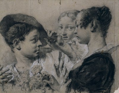 若い男性からピンクを買う若い女性 作： Giovanni Battista Piazzetta