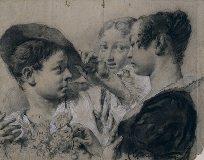 若い男性からピンクを買う若い女性c。 1740。 作： Giovanni Battista Piazzetta