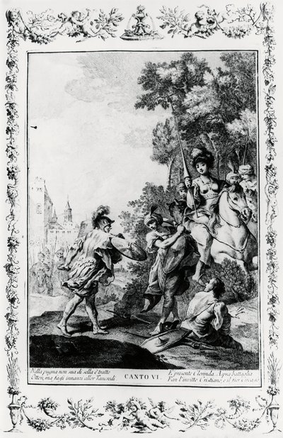 クローリンダの前でのオットーネとタンクレディの決闘、カントー6、エルサレムの配信 作： Giovanni Battista Piazzetta