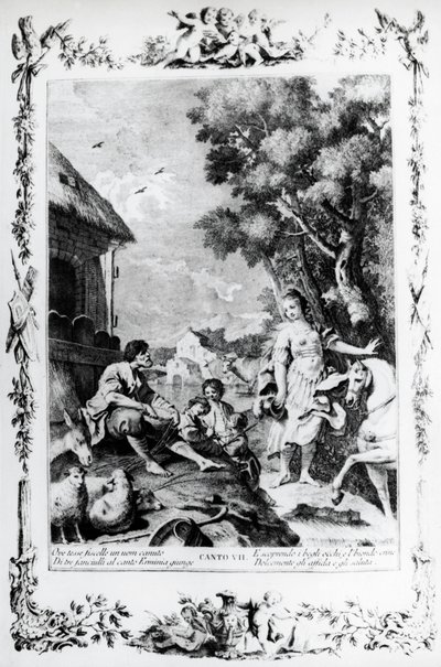 羊飼いに挨拶されるエルミニア、カントVII、エルサレムの配信 作： Giovanni Battista Piazzetta