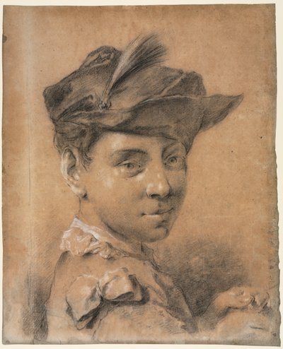 1735年以前の帽子をかぶった若者の頭。 作： Giovanni Battista Piazzetta