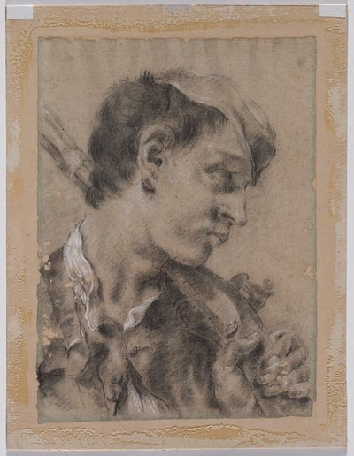 彼の肩に銃を持つプロファイルの若い男の頭 作： Giovanni Battista Piazzetta