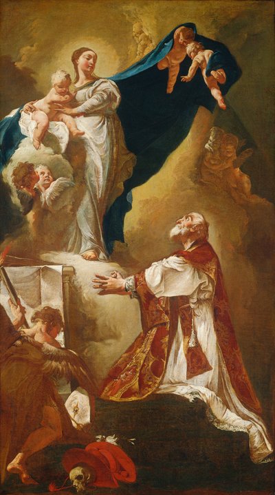 聖フィリップ・ネリに現れるマドンナと子供、おそらく1725年以降。 作： Giovanni Battista Piazzetta