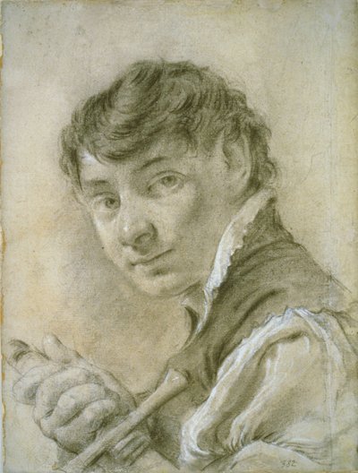 剣を持つ若者の肖像 1735年頃（紙に木炭と白黒チョーク） 作： Giovanni Battista Piazzetta