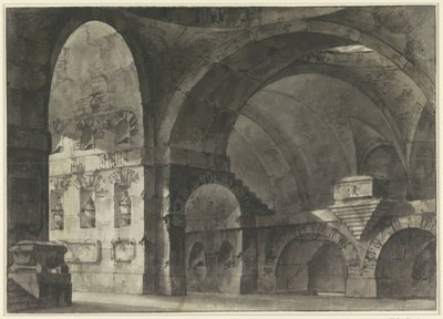 バレル ヴォールトとドームの下部構造を持つ大規模なアンティークの建物の内部 作： Giovanni Battista Piranesi (attributed to)