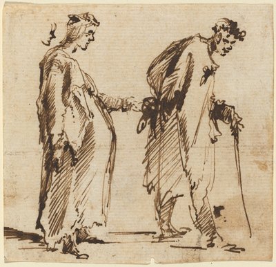 妊娠中の若い女性とスタッフを持つ若い男 作： Giovanni Battista Piranesi